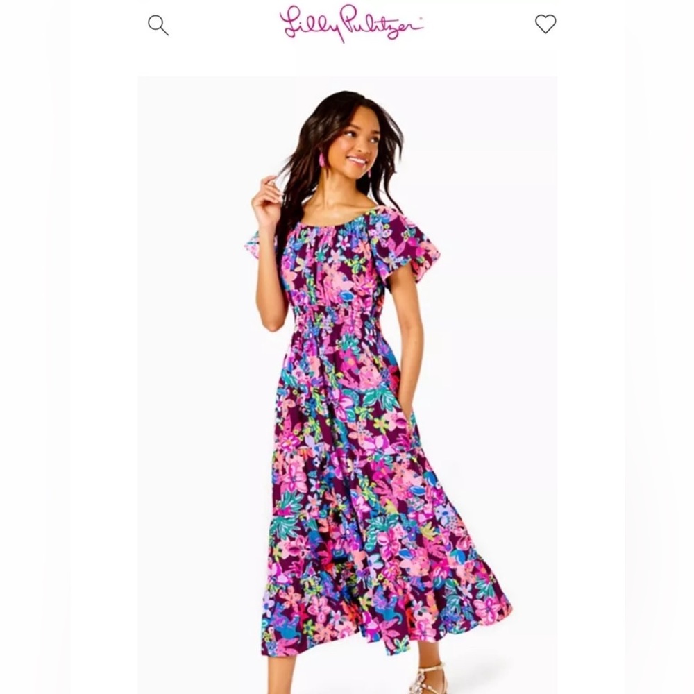 Lilly Pulitzer ELLABELL Short sleeve CHERRY GANACHE BOHEMIAN GARDEN Dress Sz XS